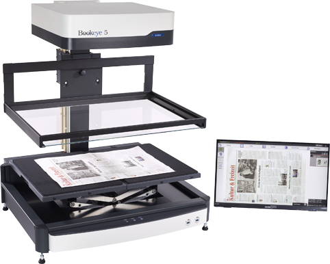 Most versatile book scanner. 
High level 600 dpi production system. Self-adjusting book cradle with optional flat glass plate available.